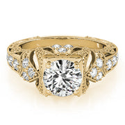 Brilliant Antique Round Diamond Engagement Ring in 10K/14K gold and platinum with certified lab-grown or natural diamonds