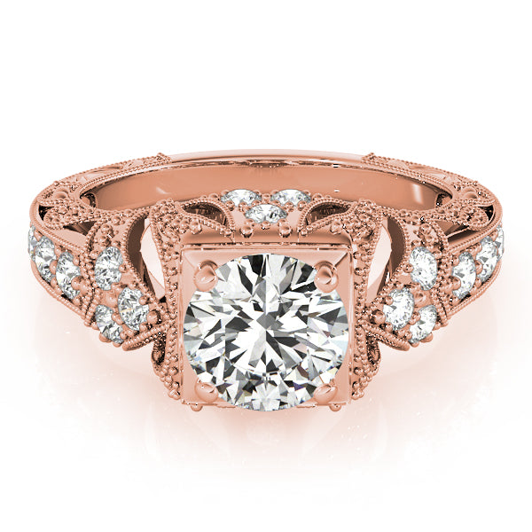 Brilliant Antique Round Diamond Engagement Ring in 10K/14K gold and platinum with certified lab-grown or natural diamonds