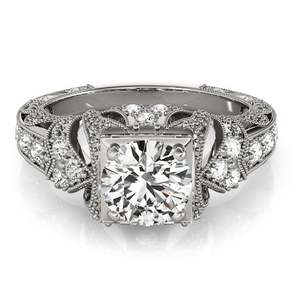 Brilliant Antique Round Diamond Engagement Ring in 10K/14K gold and platinum with certified lab-grown or natural diamonds