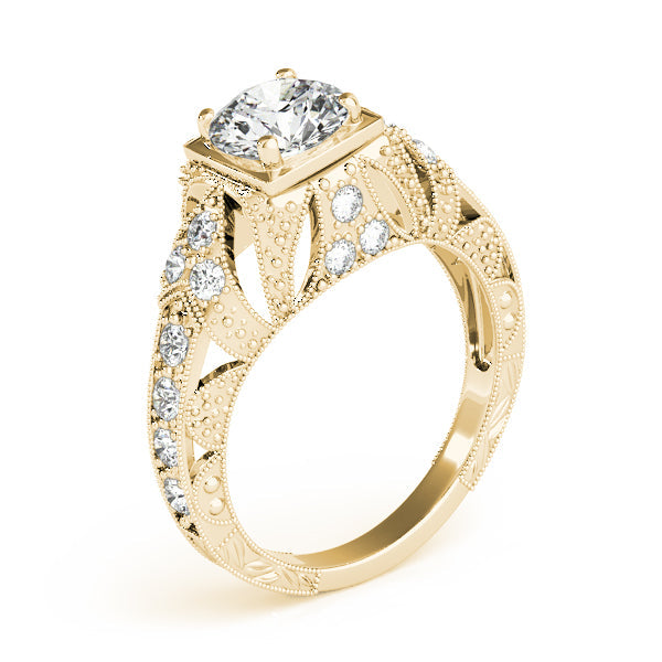 Brilliant Antique Round Diamond Engagement Ring in 10K/14K gold and platinum with certified lab-grown or natural diamonds