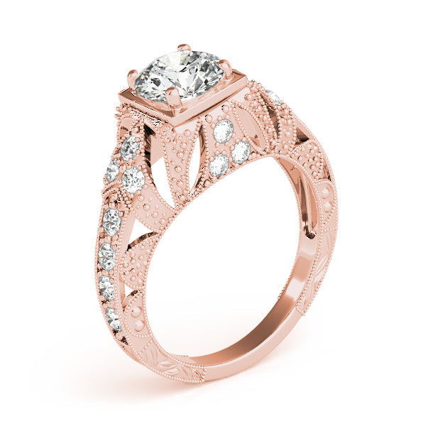 Brilliant Antique Round Diamond Engagement Ring in 10K/14K gold and platinum with certified lab-grown or natural diamonds