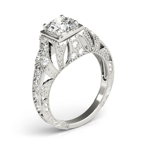 Brilliant Antique Round Diamond Engagement Ring in 10K/14K gold and platinum with certified lab-grown or natural diamonds