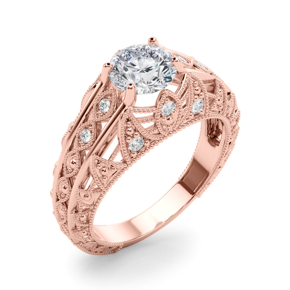 Majestic Antique Round Diamond Engagement Ring in 10K/14K gold and platinum with certified lab-grown or natural diamonds