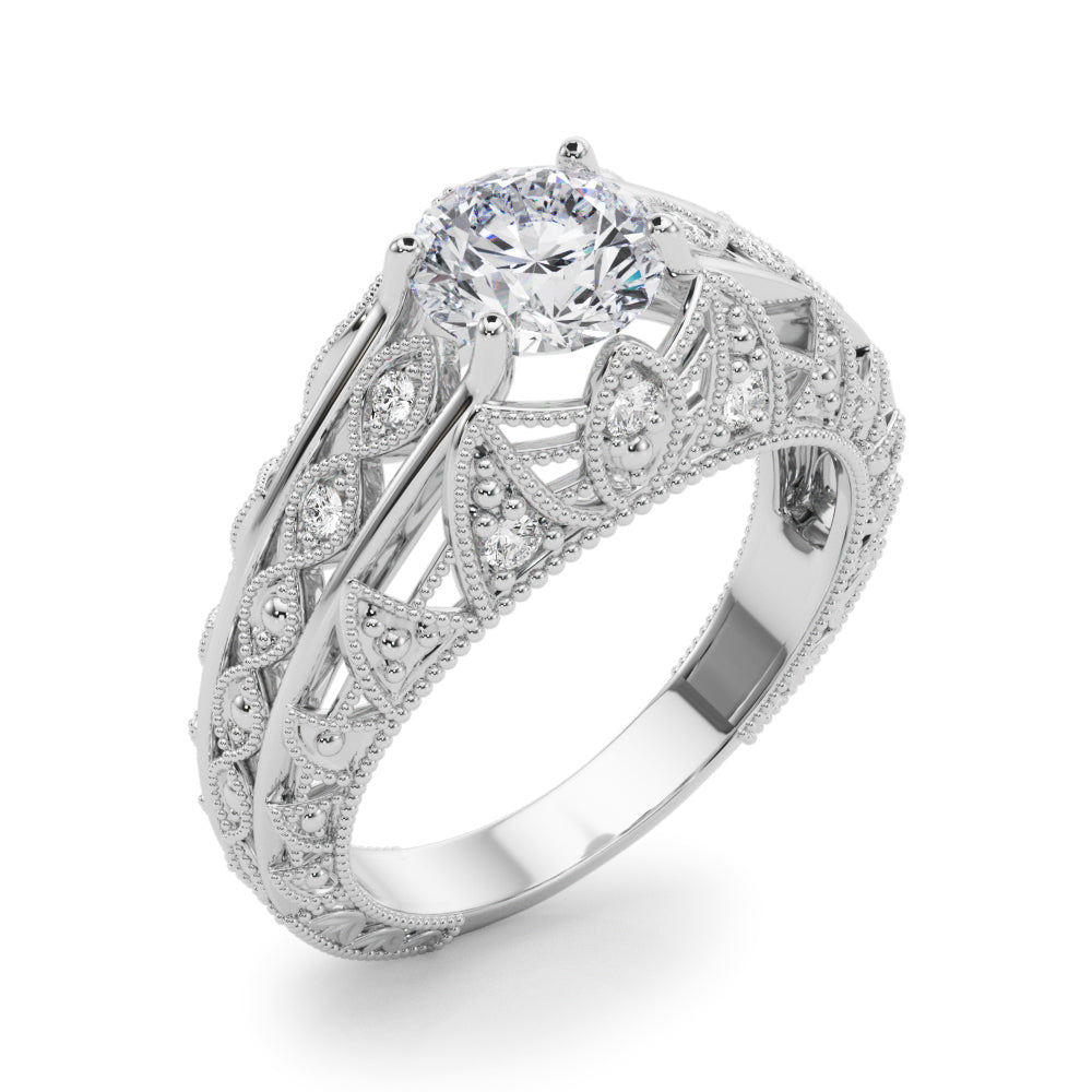Majestic Antique Round Diamond Engagement Ring in 10K/14K gold and platinum with certified lab-grown or natural diamonds