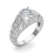 Majestic Antique Round Diamond Engagement Ring in 10K/14K gold and platinum with certified lab-grown or natural diamonds