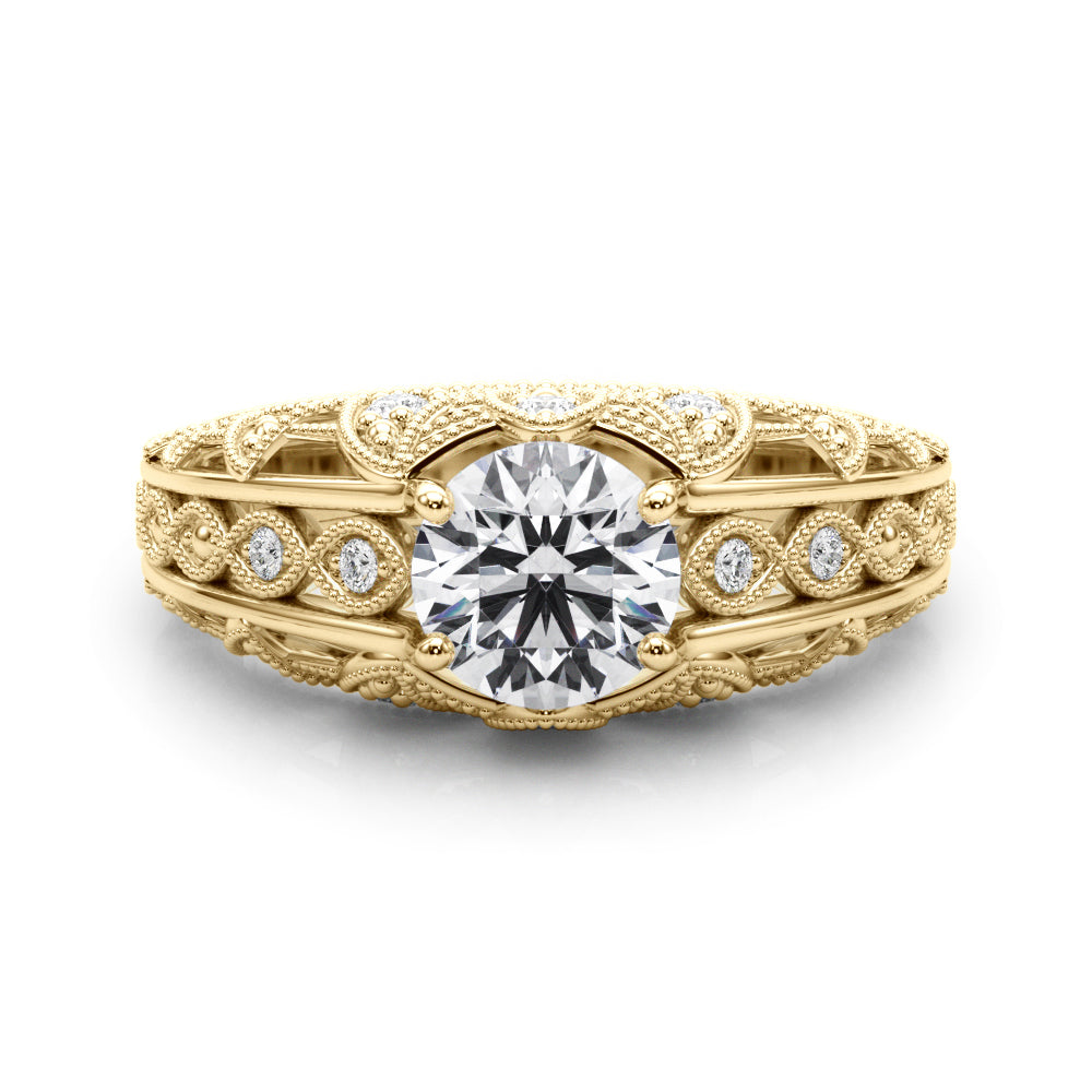 Majestic Antique Round Diamond Engagement Ring in 10K/14K gold and platinum with certified lab-grown or natural diamonds