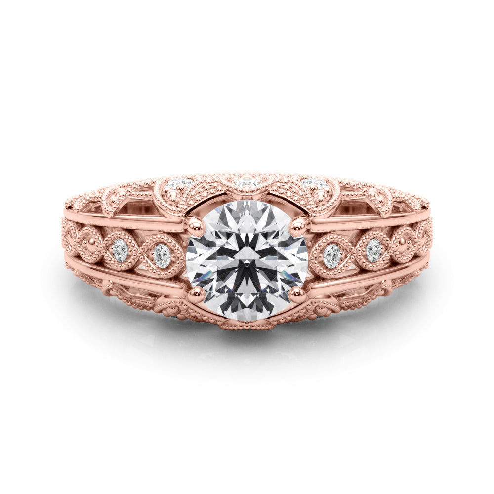 Majestic Antique Round Diamond Engagement Ring in 10K/14K gold and platinum with certified lab-grown or natural diamonds