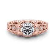 Majestic Antique Round Diamond Engagement Ring in 10K/14K gold and platinum with certified lab-grown or natural diamonds