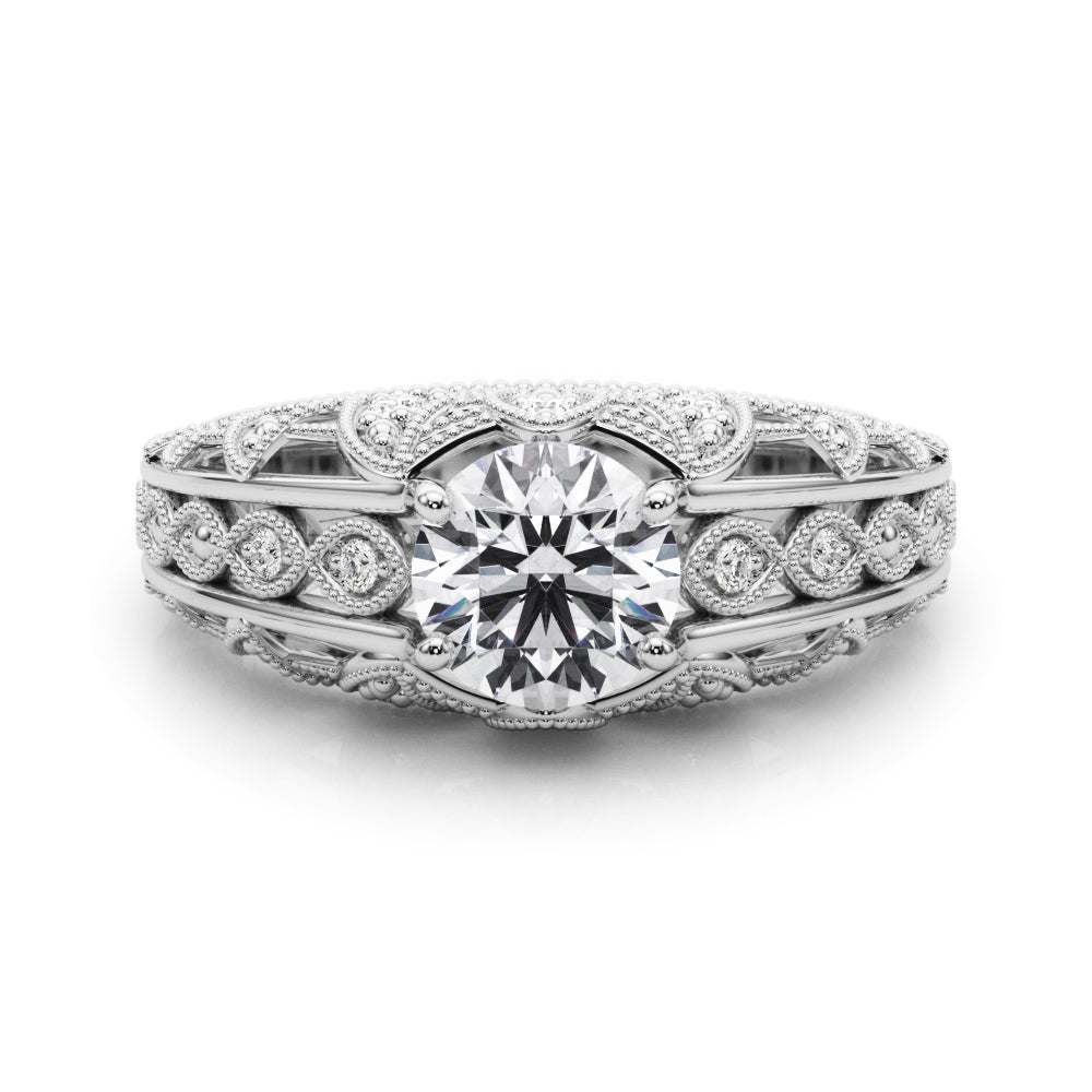 Majestic Antique Round Diamond Engagement Ring in 10K/14K gold and platinum with certified lab-grown or natural diamonds