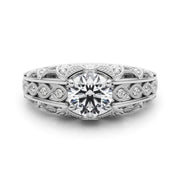 Majestic Antique Round Diamond Engagement Ring in 10K/14K gold and platinum with certified lab-grown or natural diamonds