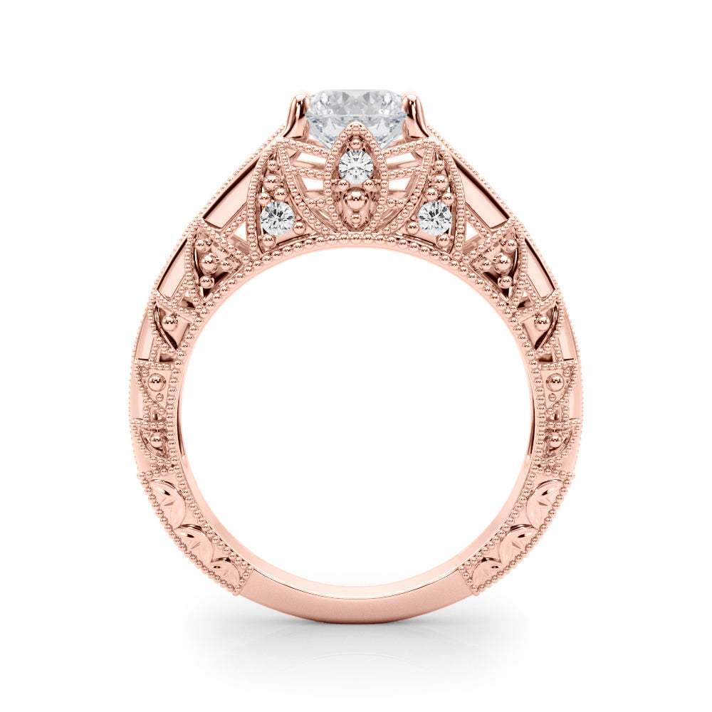 Majestic Antique Round Diamond Engagement Ring in 10K/14K gold and platinum with certified lab-grown or natural diamonds