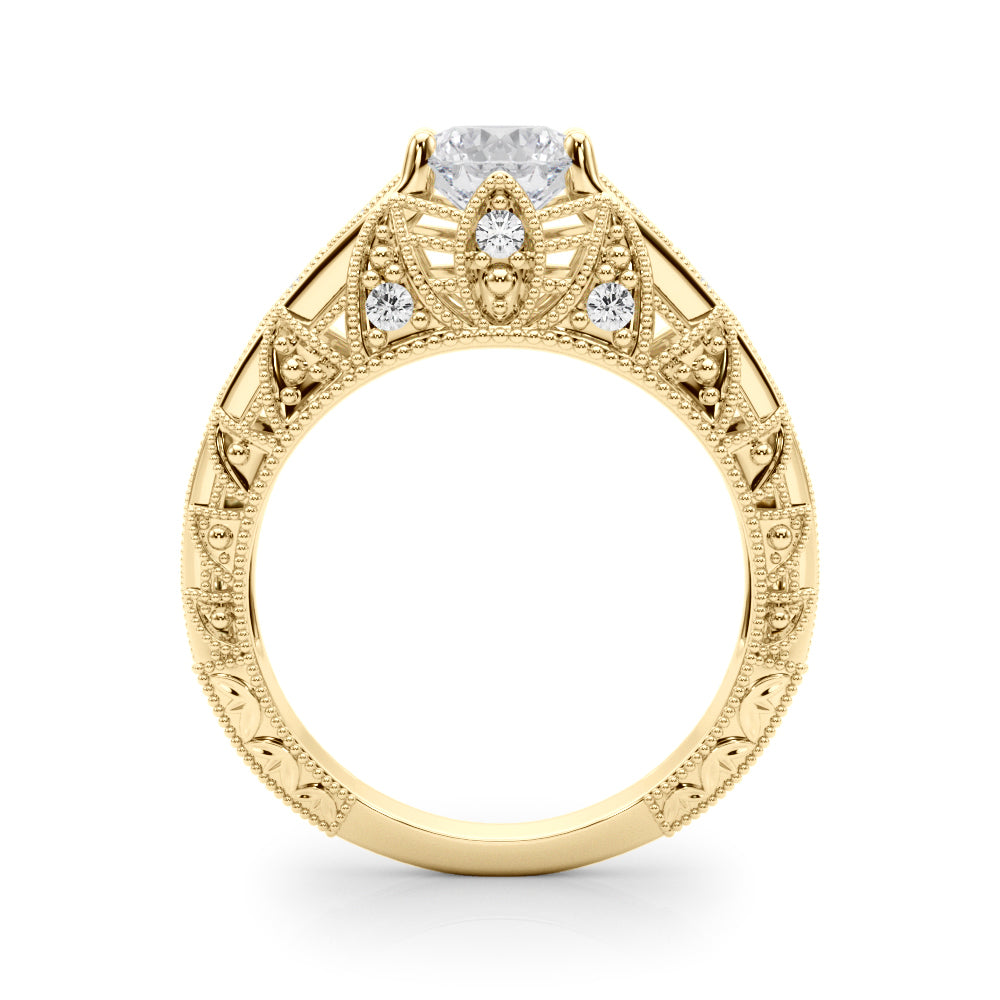 Majestic Antique Round Diamond Engagement Ring in 10K/14K gold and platinum with certified lab-grown or natural diamonds