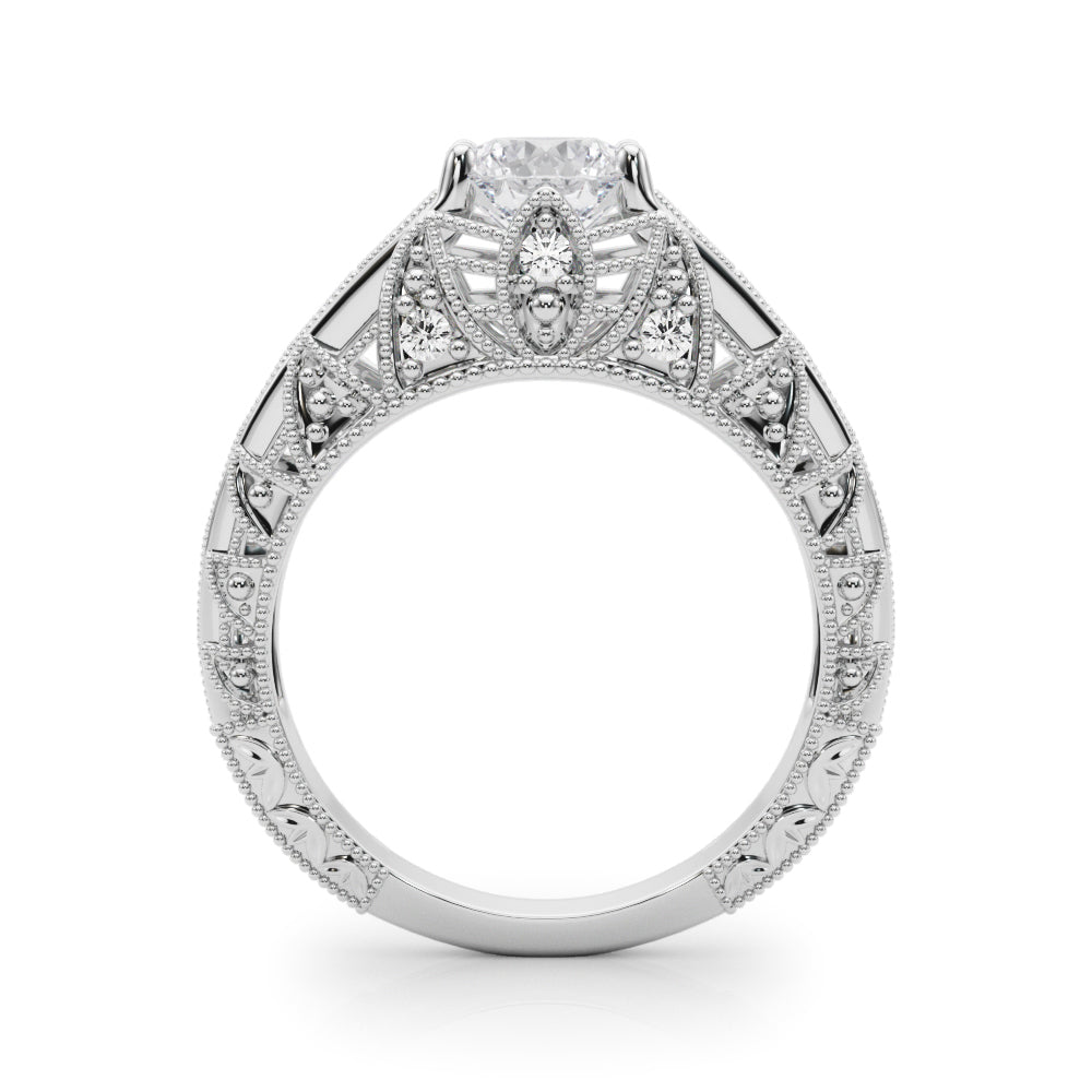 Majestic Antique Round Diamond Engagement Ring in 10K/14K gold and platinum with certified lab-grown or natural diamonds
