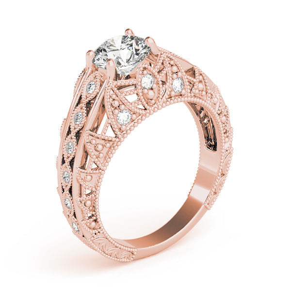Majestic Antique Round Diamond Engagement Ring in 10K/14K gold and platinum with certified lab-grown or natural diamonds