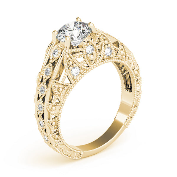 Majestic Antique Round Diamond Engagement Ring in 10K/14K gold and platinum with certified lab-grown or natural diamonds