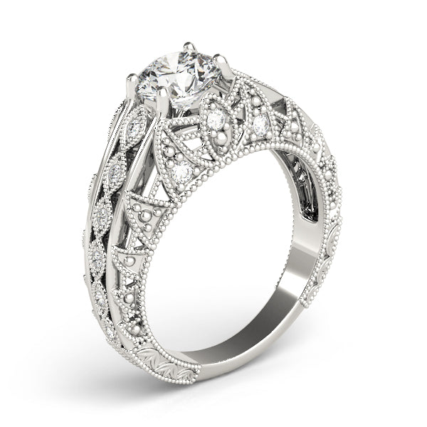 Majestic Antique Round Diamond Engagement Ring in 10K/14K gold and platinum with certified lab-grown or natural diamonds