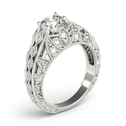 Majestic Antique Round Diamond Engagement Ring in 10K/14K gold and platinum with certified lab-grown or natural diamonds