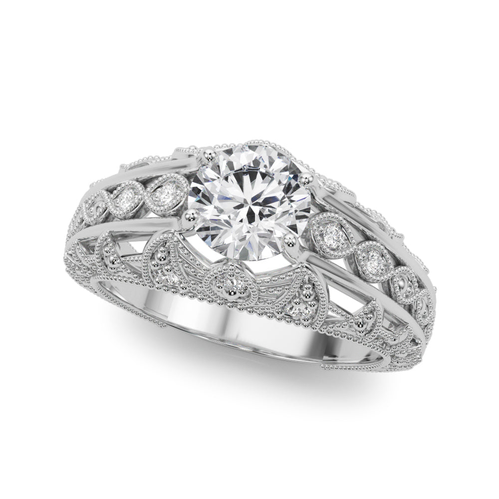Majestic Antique Round Diamond Engagement Ring in 10K/14K gold and platinum with certified lab-grown or natural diamonds