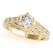 Sculpted Antique Round Diamond Engagement Ring in 10K/14K gold and platinum with certified lab-grown or natural diamonds