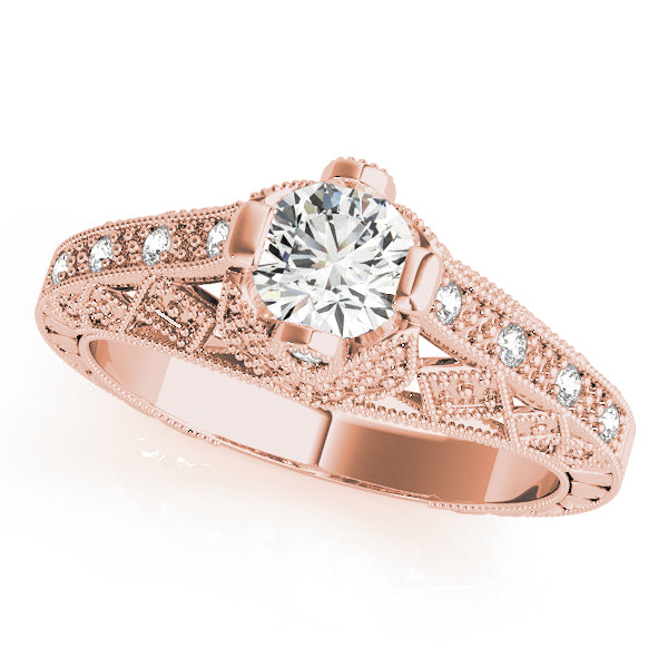 Sculpted Antique Round Diamond Engagement Ring in 10K/14K gold and platinum with certified lab-grown or natural diamonds