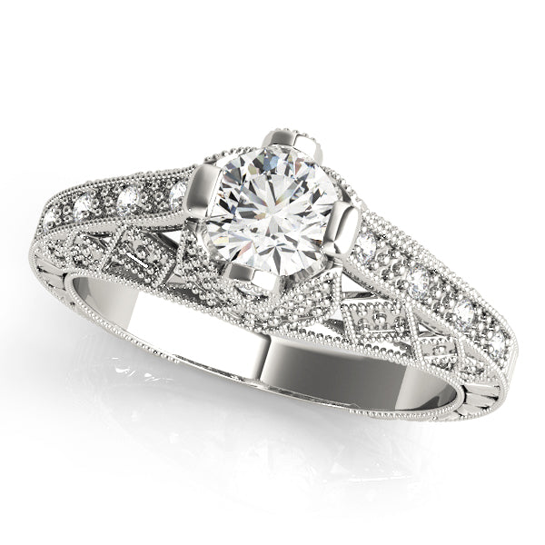 Sculpted Antique Round Diamond Engagement Ring in 10K/14K gold and platinum with certified lab-grown or natural diamonds
