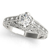 Sculpted Antique Round Diamond Engagement Ring in 10K/14K gold and platinum with certified lab-grown or natural diamonds