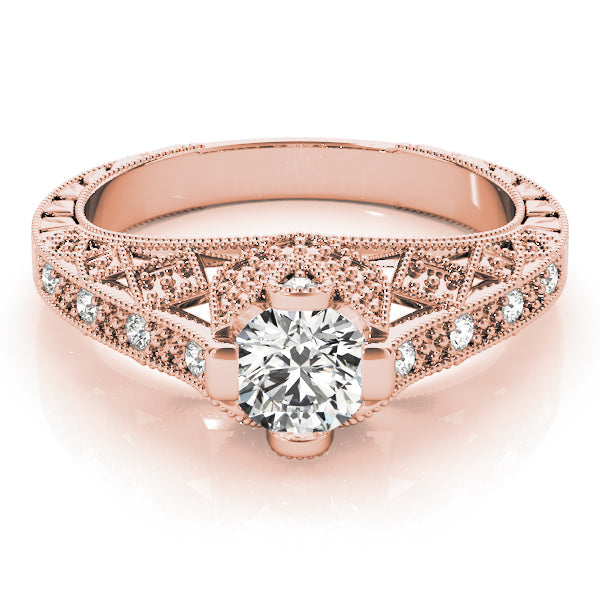 Sculpted Antique Round Diamond Engagement Ring in 10K/14K gold and platinum with certified lab-grown or natural diamonds