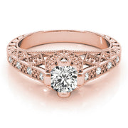 Sculpted Antique Round Diamond Engagement Ring in 10K/14K gold and platinum with certified lab-grown or natural diamonds
