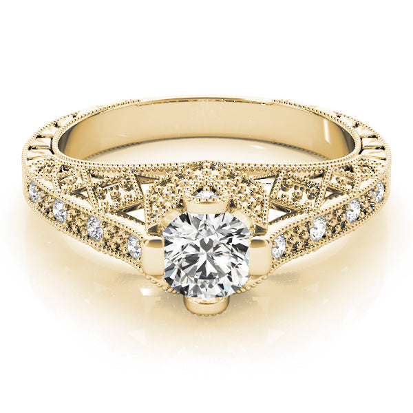 Sculpted Antique Round Diamond Engagement Ring in 10K/14K gold and platinum with certified lab-grown or natural diamonds
