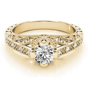 Sculpted Antique Round Diamond Engagement Ring in 10K/14K gold and platinum with certified lab-grown or natural diamonds