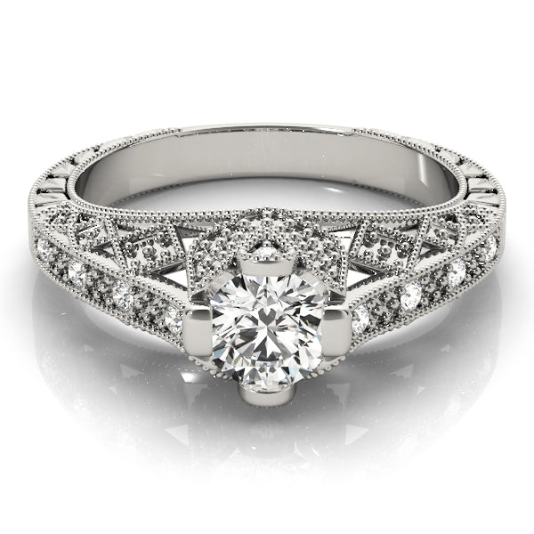 Sculpted Antique Round Diamond Engagement Ring in 10K/14K gold and platinum with certified lab-grown or natural diamonds