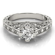 Sculpted Antique Round Diamond Engagement Ring in 10K/14K gold and platinum with certified lab-grown or natural diamonds