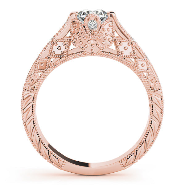 Sculpted Antique Round Diamond Engagement Ring in 10K/14K gold and platinum with certified lab-grown or natural diamonds