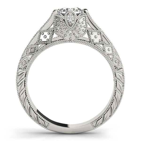 Sculpted Antique Round Diamond Engagement Ring in 10K/14K gold and platinum with certified lab-grown or natural diamonds