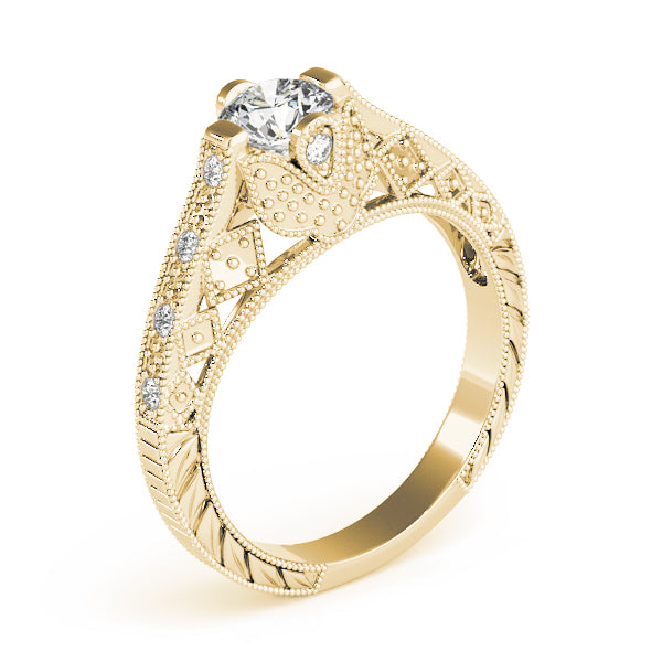 Sculpted Antique Round Diamond Engagement Ring in 10K/14K gold and platinum with certified lab-grown or natural diamonds
