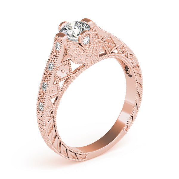 Sculpted Antique Round Diamond Engagement Ring in 10K/14K gold and platinum with certified lab-grown or natural diamonds
