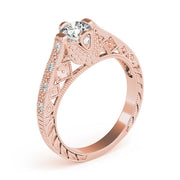 Sculpted Antique Round Diamond Engagement Ring in 10K/14K gold and platinum with certified lab-grown or natural diamonds