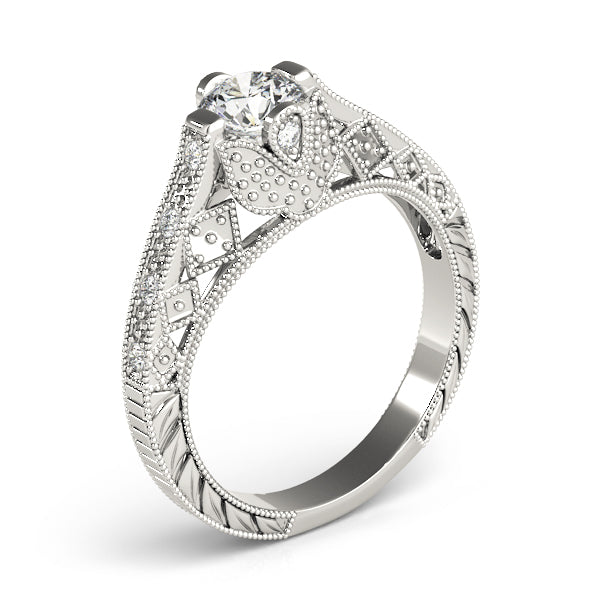 Sculpted Antique Round Diamond Engagement Ring in 10K/14K gold and platinum with certified lab-grown or natural diamonds