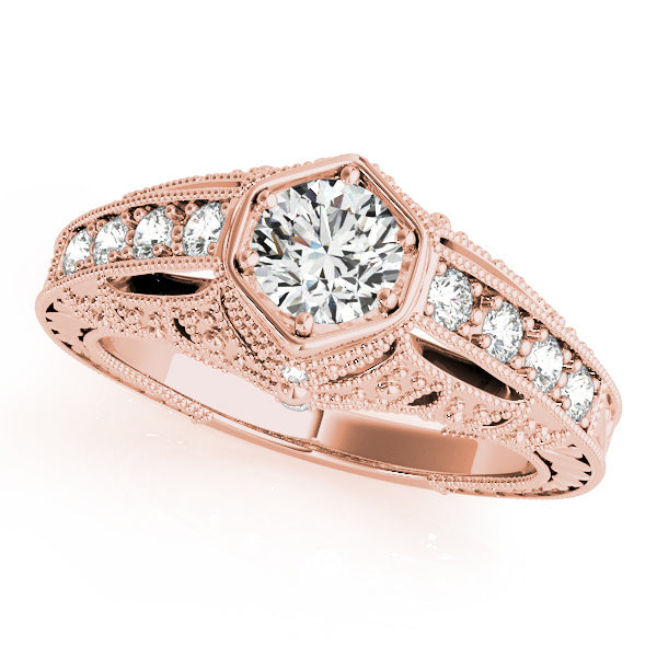 Couture Antique Round Diamond Engagement Ring in 10K/14K gold and platinum with certified lab-grown or natural diamonds