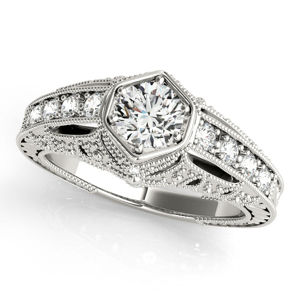 Couture Antique Round Diamond Engagement Ring in 10K/14K gold and platinum with certified lab-grown or natural diamonds