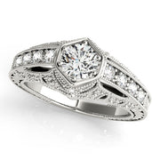 Couture Antique Round Diamond Engagement Ring in 10K/14K gold and platinum with certified lab-grown or natural diamonds