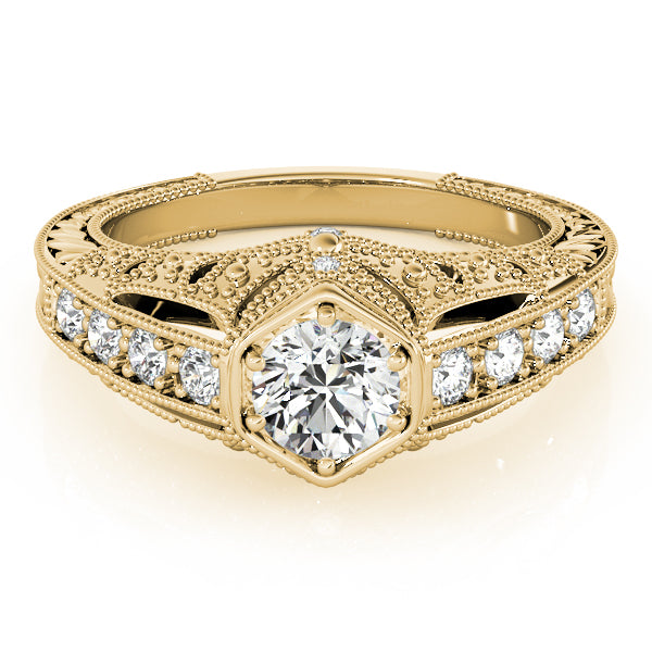 Couture Antique Round Diamond Engagement Ring in 10K/14K gold and platinum with certified lab-grown or natural diamonds
