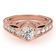 Couture Antique Round Diamond Engagement Ring in 10K/14K gold and platinum with certified lab-grown or natural diamonds