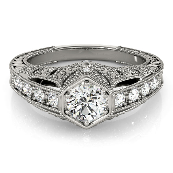 Couture Antique Round Diamond Engagement Ring in 10K/14K gold and platinum with certified lab-grown or natural diamonds
