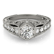 Couture Antique Round Diamond Engagement Ring in 10K/14K gold and platinum with certified lab-grown or natural diamonds