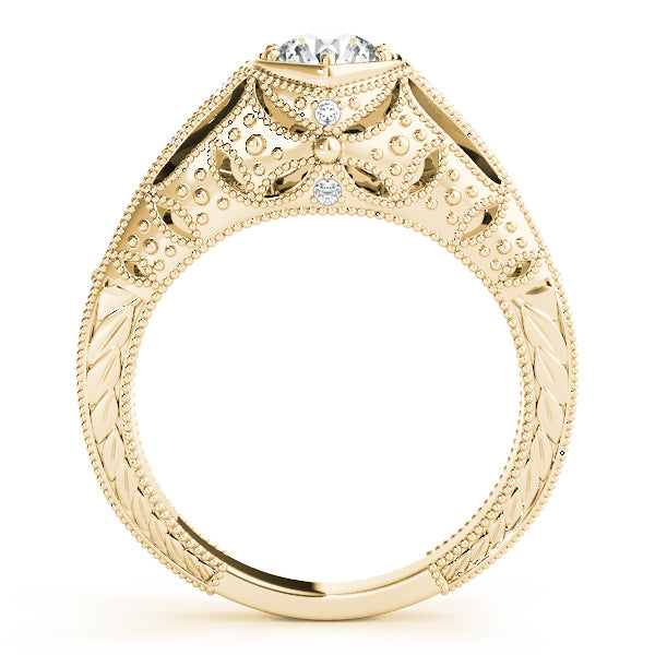 Couture Antique Round Diamond Engagement Ring in 10K/14K gold and platinum with certified lab-grown or natural diamonds