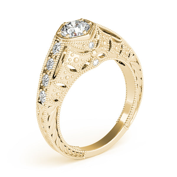 Couture Antique Round Diamond Engagement Ring in 10K/14K gold and platinum with certified lab-grown or natural diamonds
