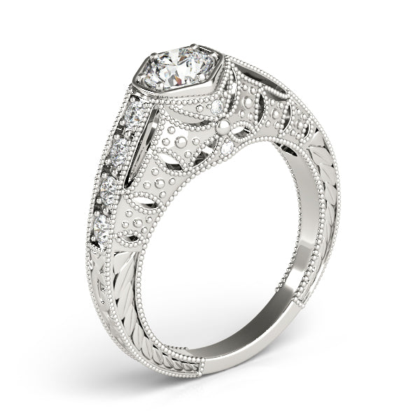 Couture Antique Round Diamond Engagement Ring in 10K/14K gold and platinum with certified lab-grown or natural diamonds