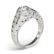 Couture Antique Round Diamond Engagement Ring in 10K/14K gold and platinum with certified lab-grown or natural diamonds