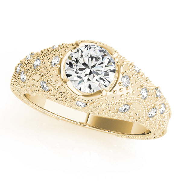 Romantic Antique Round Diamond Engagement Ring in 10K/14K gold and platinum with certified lab-grown or natural diamonds